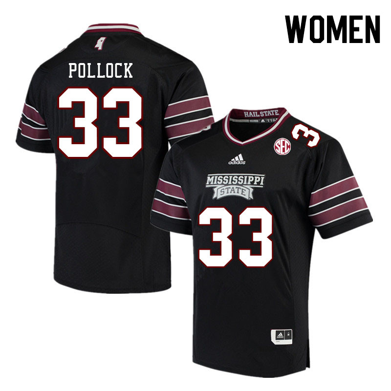 Women #33 Brice Pollock Mississippi State Bulldogs College Football Jerseys Stitched Sale-Black